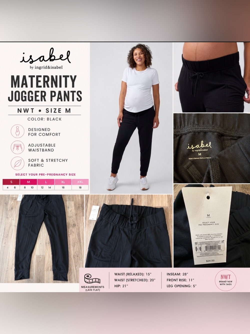Isabel Maternity by Ingrid & Isabel Black Jogger Pants NWT Size M